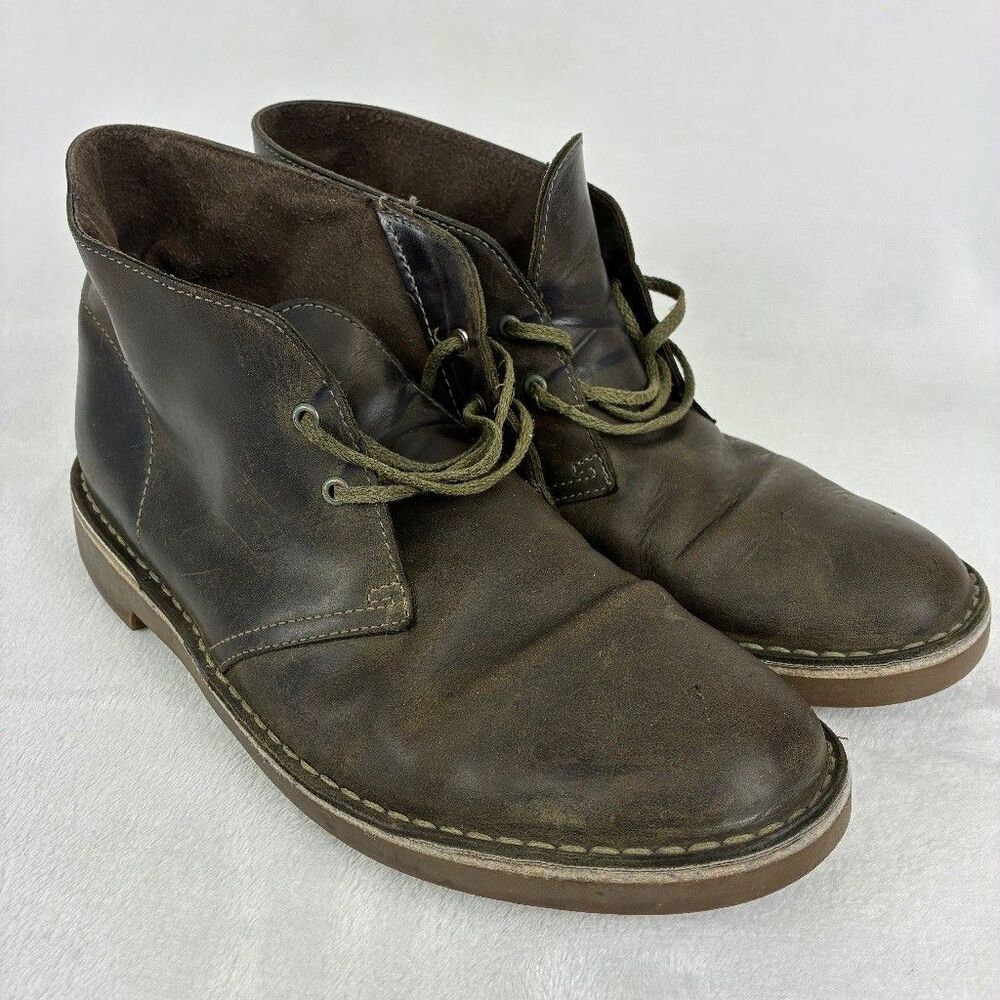 Clarks Bushacre 2 Chukka Leather Boots Men's UK 8.5 US 9.5 Brown Olive Green